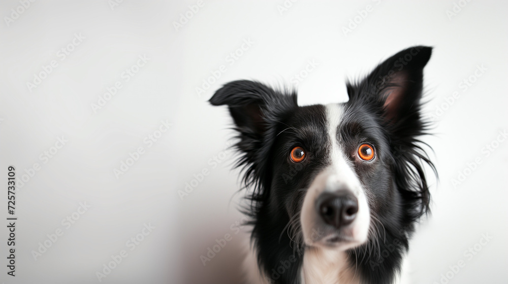 Border Collie peeking into the frame on a white background