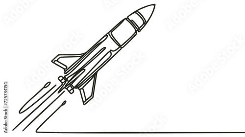 Rocket takeoff. Spaceship launch. Launch of a military ballistic missile. One continuous line. Linear.
