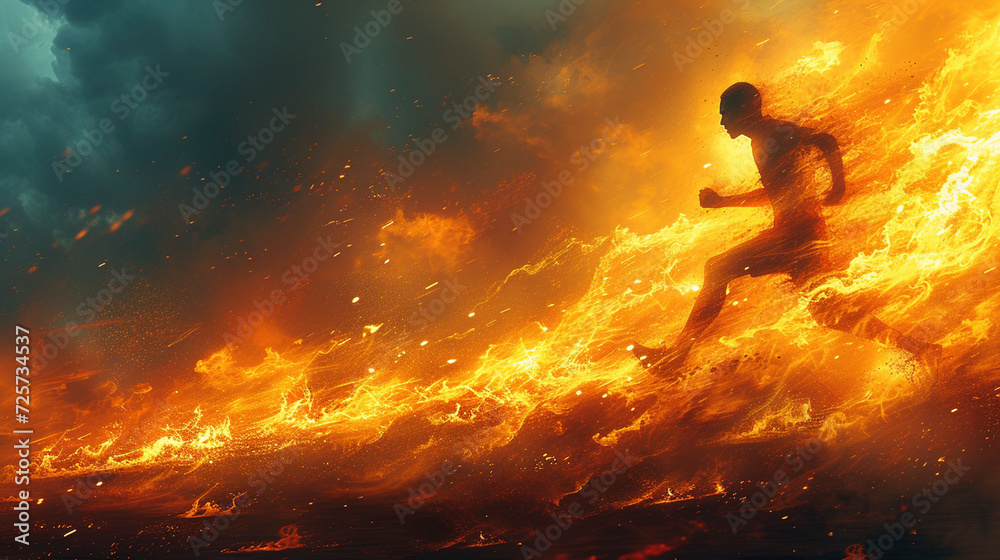 Runner engulfed in flames
