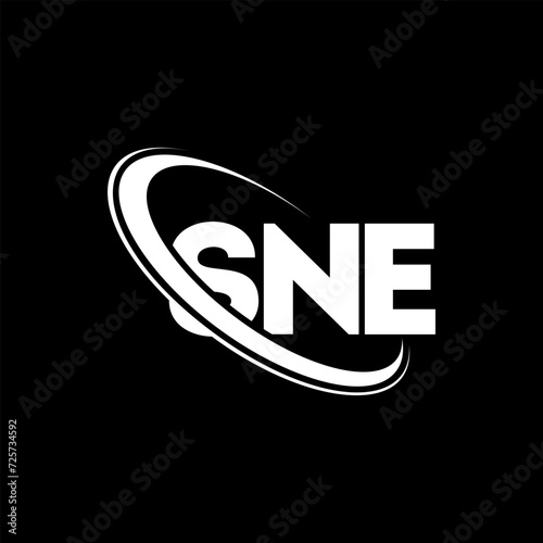 SNE logo. SNE letter. SNE letter logo design. Initials SNE logo linked with circle and uppercase monogram logo. SNE typography for technology, business and real estate brand. photo