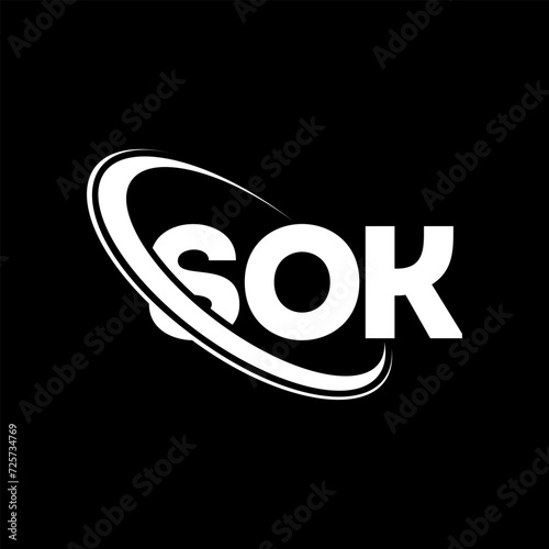 SOK logo. SOK letter. SOK letter logo design. Initials SOK logo linked with circle and uppercase monogram logo. SOK typography for technology, business and real estate brand.