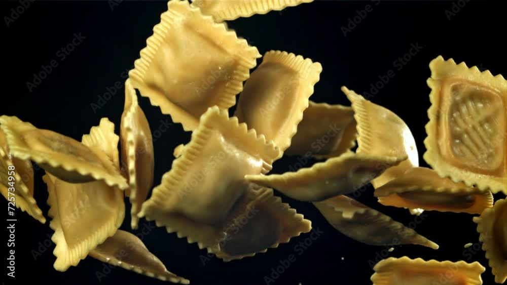 Ravioli fly up and fall down. Filmed on a high-speed camera at 1000 fps. High quality FullHD footage Ravioli fly up and fall down. Filmed on a high-speed camera at 1000 fps. High quality FullHD footage