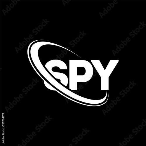 SPY logo. SPY letter. SPY letter logo design. Initials SPY logo linked with circle and uppercase monogram logo. SPY typography for technology, business and real estate brand.