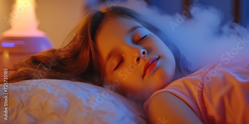 A little girl laying in bed with a cloud of smoke coming out of her mouth. Perfect for illustrating the concept of dreams  imagination  or mystery