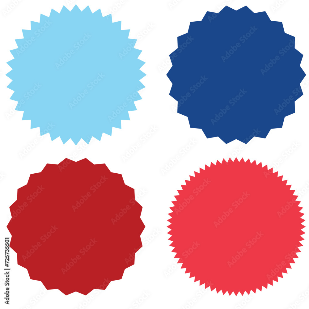 Different starburst / sunburst badges, shapes in 4 color Different starburst / sunburst badges, shapes in 4 color