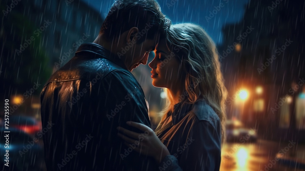 Couple under Umbrella in Rain Couple under Umbrella in Rain