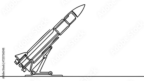Rocket takeoff. Spaceship launch. Launch of a military ballistic missile. One continuous line. Linear.