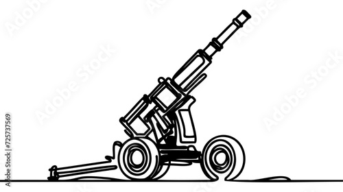 Artillery gun for mounted shooting at covered targets and defensive structures. One line drawing for different uses.