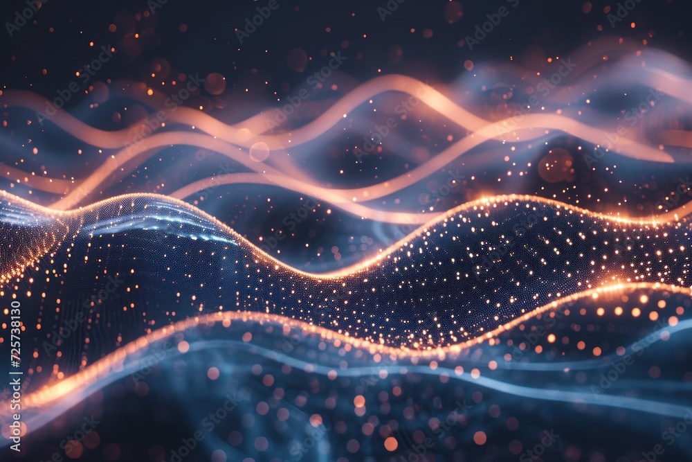 wave moving dots flow particles, hi-tech and big data background