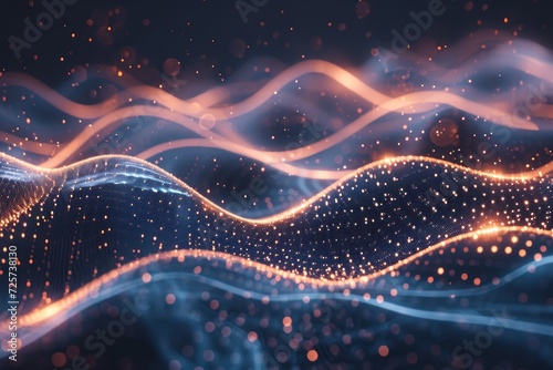 wave moving dots flow particles, hi-tech and big data background photo