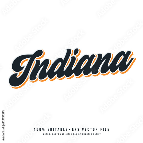 Indiana text effect vector. Editable 3d college t-shirt design printable text effect vector photo