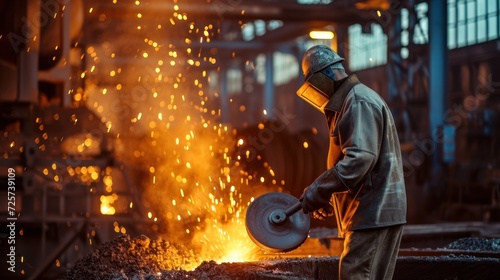 Steel worker in foundry photo