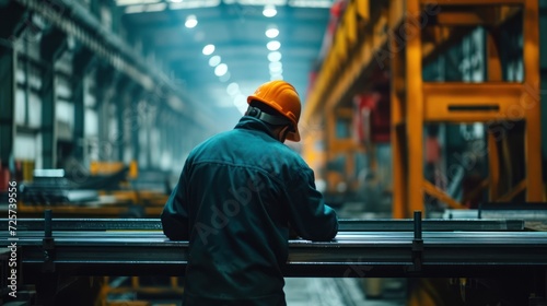 Workers do industrial work in a sheet metal parts factory. photo