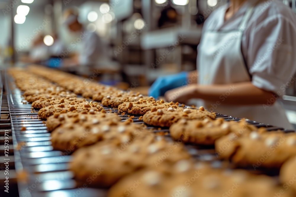 Cookie factory, food industry. Fabrication. Cookie production.