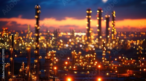 Oil refinery at night photo