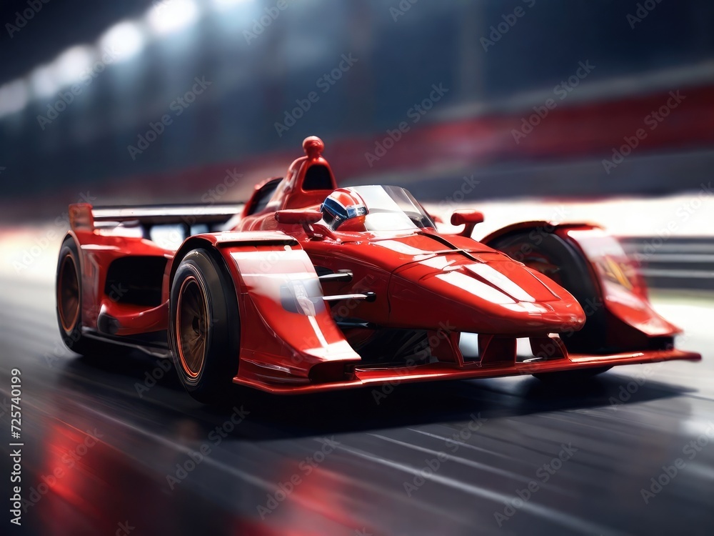 Track Thrills: Blurred Side View of a Red Race Car in Full Speed