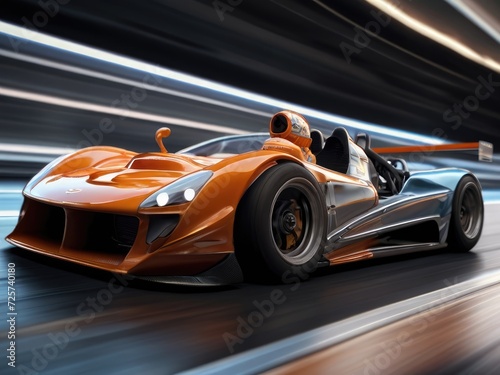 Light Speed Symphony: Orange Race Car and Driver with Motion Blur