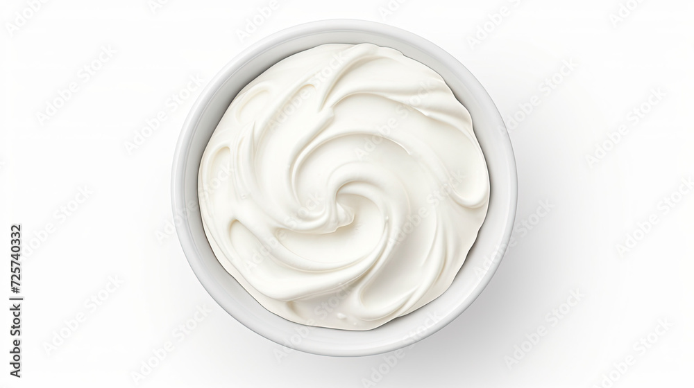 top view of isolated bowl of sour cream isolated on white background top view of isolated bowl of sour cream isolated on white background