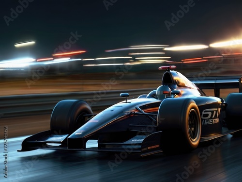 Pursuit of Victory: Black Race Car and Driver in Motion Blur