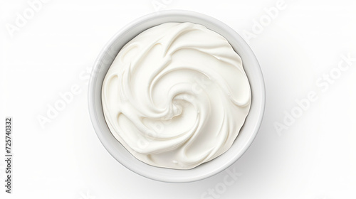 top view of isolated bowl of sour cream isolated on white background