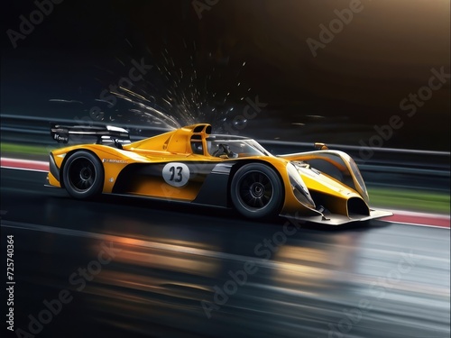 Speedster Symphony: Side View of a yellow Race Car with Light Effect