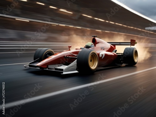 Racing Elegance: Dynamic Side View of a Red Race Car with Light Trail