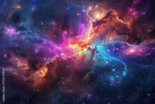 A close-up of a vibrant Colorful galaxy with swirling stars and nebulae