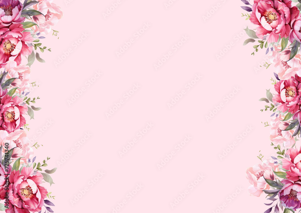 Floral Pink Border Frame with Purple Blossoms.