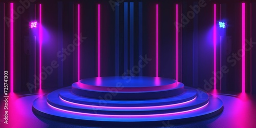 An empty stage club with blue and purple bright stage lights , good for your presentation product