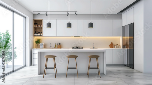 A modern and simple kitchen looks elegant.