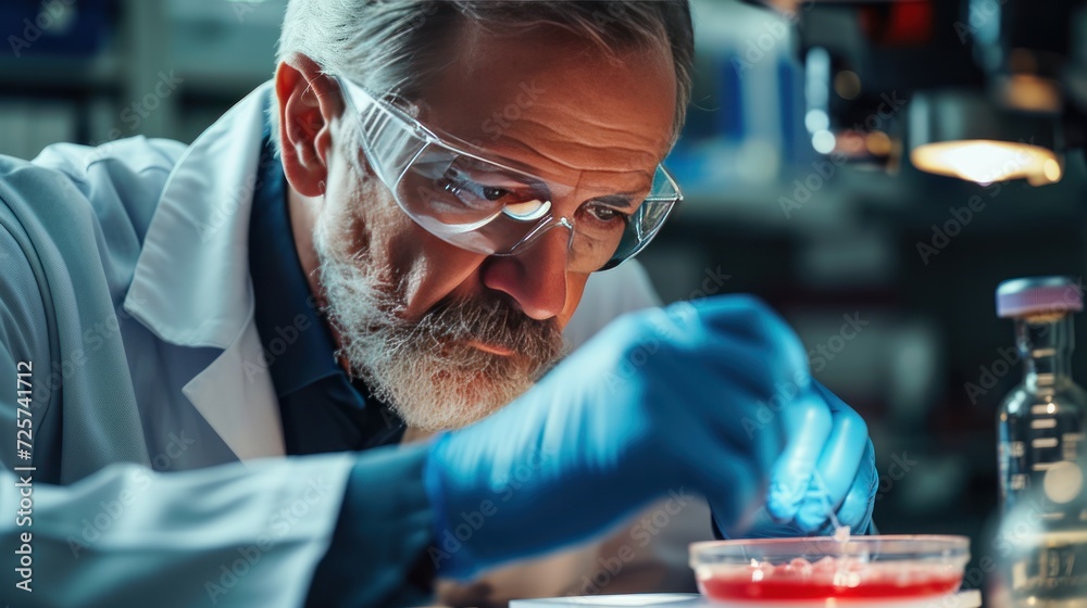 Experts examine Petri dishes with tissue grown in a lab. Experts examine Petri dishes with tissue grown in a lab.