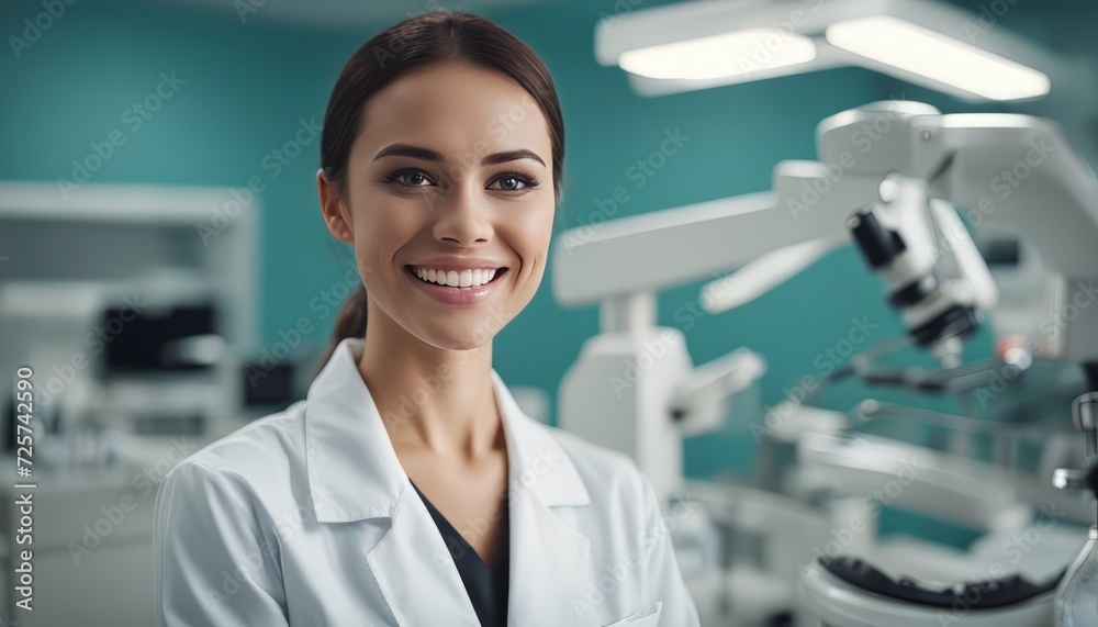 potrait Young female happy dentist at his office potrait Young female happy dentist at his office