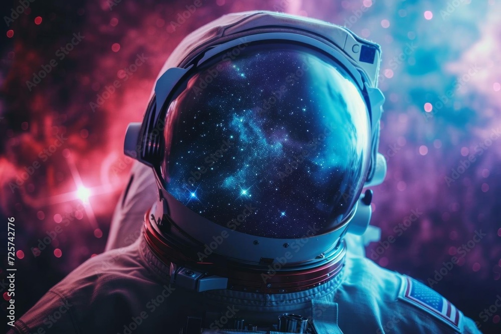 A space nebula seen through the eyes of an astronaut's helmet visor Reflecting the vastness of the universe A space nebula seen through the eyes of an astronaut's helmet visor Reflecting the vastness of the universe