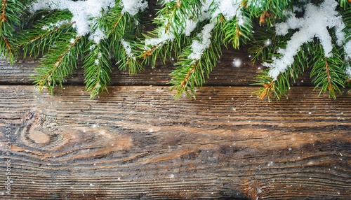 old wood texture with snow and firtree photo
