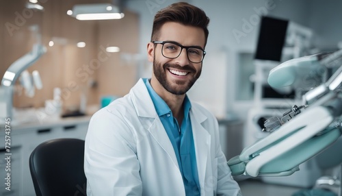 potrait Young male happy dentist at his office