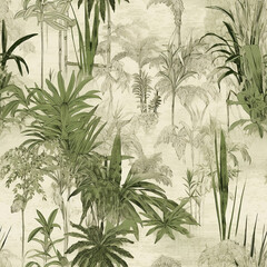 Papier peint photo Paysage patrons Feuillage tropical vert nuances exotiques  © 1emonkey