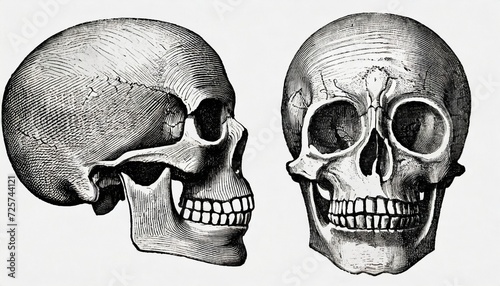 human skull anatomy cranium old antique illustration from brockhaus konversations lexikon 1908 photo