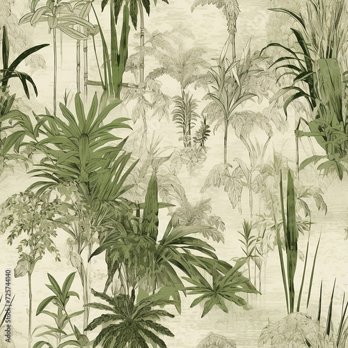 Wallpaper Mural green and gray wallpaper featuring plants in various sizes, in the style of exotic landscapes Torontodigital.ca