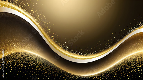 abstract gold glitter wave background. Wave and light abstract background with shining floor particle star dust. Futuristic glittering Luxury's parking on wallpaper background.