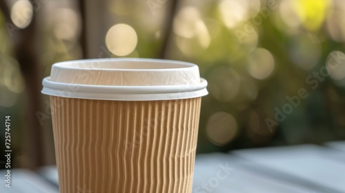 Close-up of the handle of the biodegradable paper cup photo