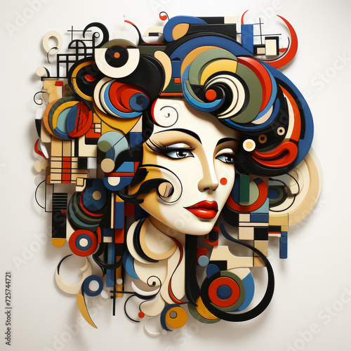 Abstract Woman Portrait with Geometric Elements  