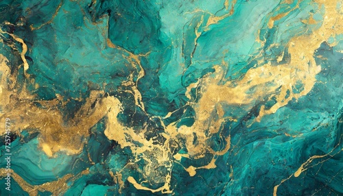 fluid art paper marbling background turquoise golden stains abstract texture generative illustration