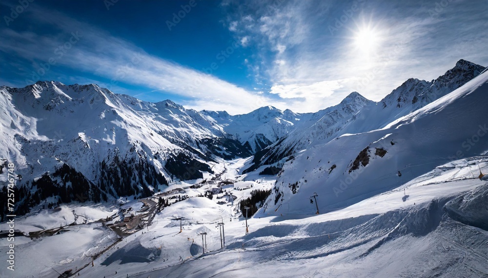 sunny winter day in skiing area location place famous ski resort ischgl samnaun