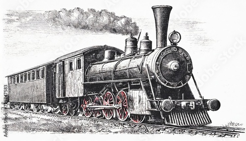 old locomotive antique engraved illustration from brockhaus konversations lexikon 1908 photo