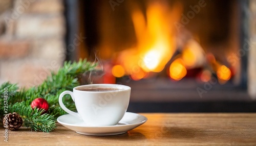 a hot cup of tea or coffee in advent with a fireplace
