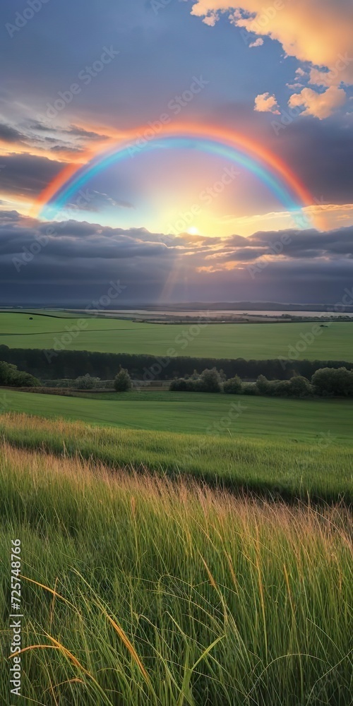 Naklejka premium rainbow over field