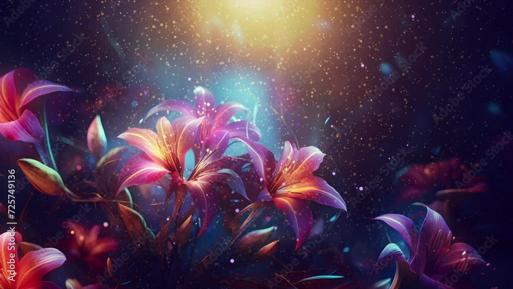 Luminous Lilies - Shining Glowing Night Flowers with floating particles and glitter