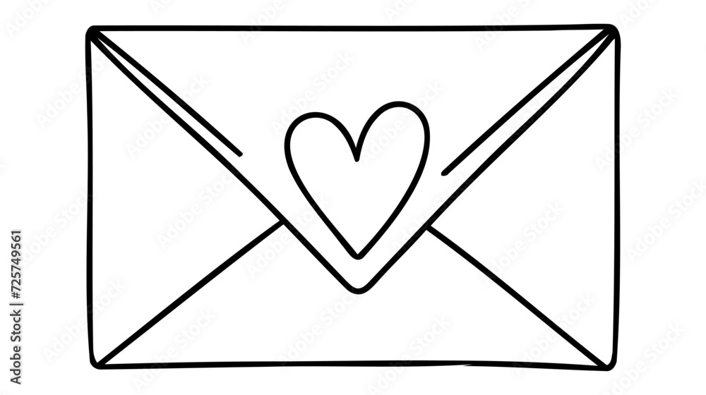 Continuous line drawing of envelope with red heart. Valentine's day. Template for love cards and invitations. Continuous line drawing of envelope with red heart. Valentine's day. Template for love cards and invitations.