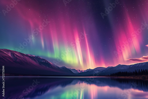 an aurora borealis lights up the sky over a lake in t