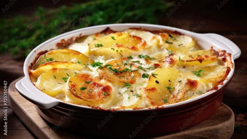 Zooming in on a Dish of Potatoes au Gratin Zooming in on a Dish of Potatoes au Gratin